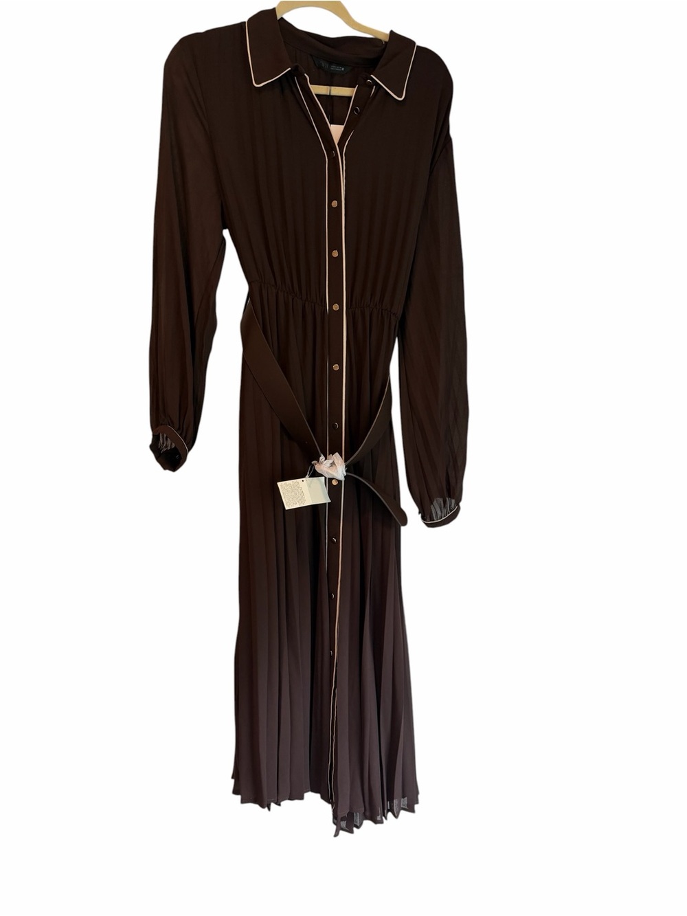 **SOLD** Zara Chocolate Brown Shirtdress with Cream Piping - Picture 5 of 5